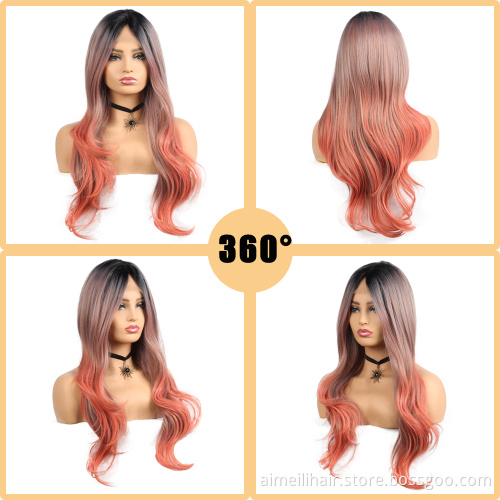 Wholesale Price Lacefront Wigs For Women Daily Life Natural Curly Fashion Hair Deep Wave Long  Brown Ombre Blonde Synthetic Wig